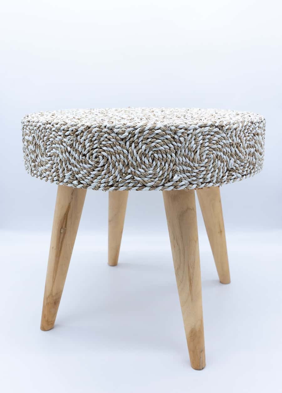 Tabouret en bois raphia tressé - Ambiance déco exotique