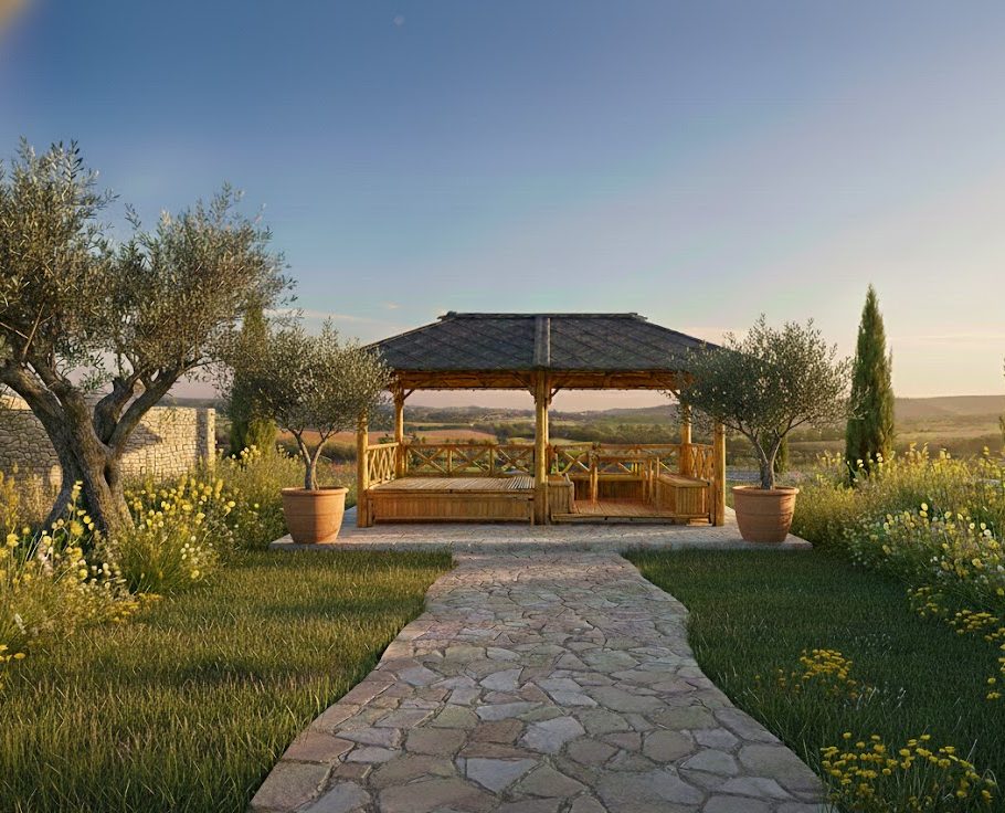 Paillote en bambou, structure en bambou double